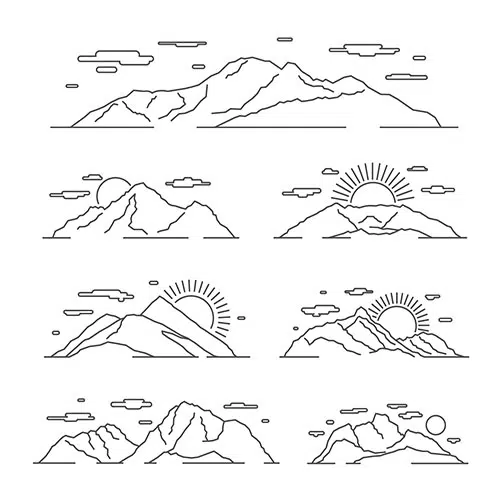 linear mountains illustration line mountain alps landscape set linear landscape with mountain 1 وکتور