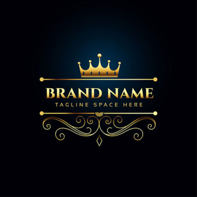 لوگو و آرم آماده طلایی و لاکچری رویال با تاج و نام برند