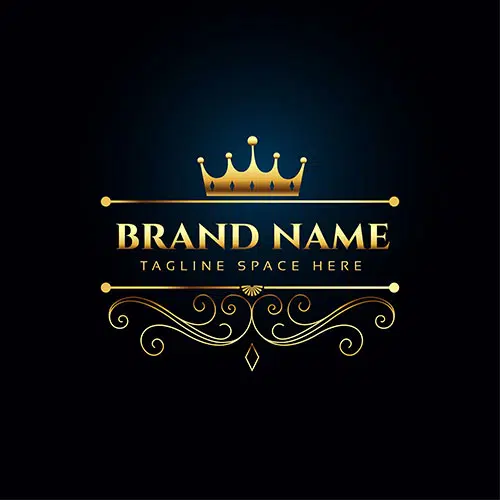 luxury royal logo concept with golden crown 1 وکتور-صفحه-وینتیج-دکور-با-تاج-فلش-عناصر-گل
