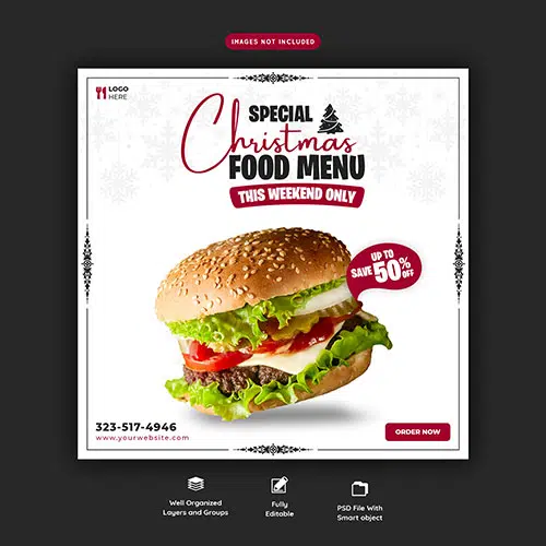 merry christmas delicious burger food menu social media banner template 1 قالب
