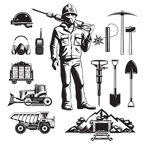 mining industry vintage icons set 1
