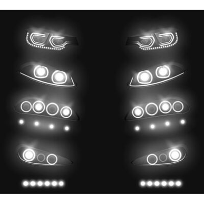 مجموعه تصاویر وکتور چراغ جلو ماشین روشن و درخشان ال ای دی و زنون