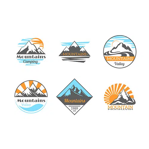 mountains logo set mountain rock outdoor camping climbing hiking travel adventure badge 1 مجموعه