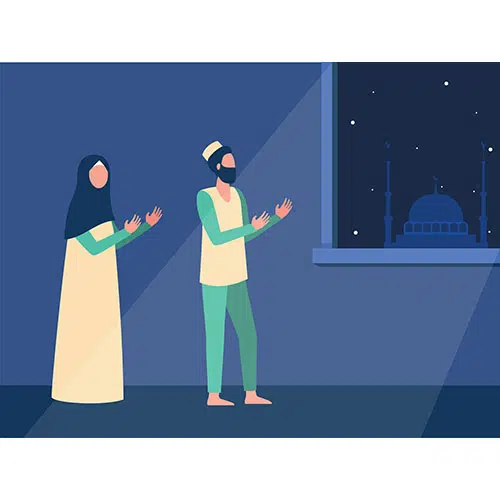muslim family praying night together 1 تصویر با کیفیت کتاب مقدس قرآن با پرتوهای نورانی