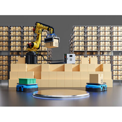 تصویر سه بعدی جابجایی مکانیزه در انبار کالا