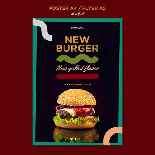 poster template burger restaurant 1 وکتور-برگ-سبز-بزرگ-گرمسیری-هیولا-گیاه-ایزوله-زمینه-سفید