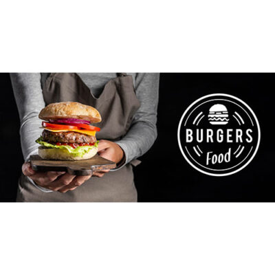 قالب تبلیغاتی آماده منو فست فود همبرگر بزرگ با سرآشپز