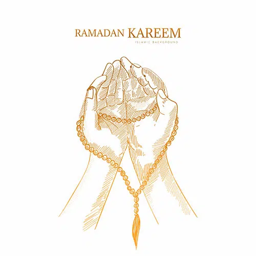 وکتور کارت پستال دستان رو به آسمان در حال عبادت و تسبیح 1 ramadan kareem greeting card hand draw sketch background 1 وکتور