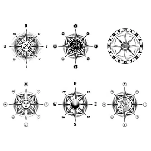 مجموعه نمادهای قطب نما دریایی 1 set vintage nautical marine compass icons drawn black lines white background 1 مجموعه