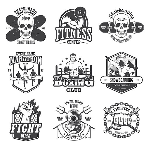 set vintage sports emblems labels badges logos monochrome style 1 موکاپ