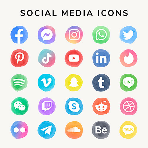 social media icons vector set watercolor with facebook instagram twitter tiktok youtube etc 1 مجوعه ایکون های