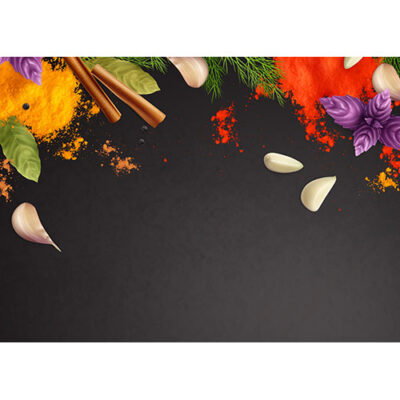 قالب خالی با زمینه مشکی و ارویه جات ترشی نعناع سیر دارچین