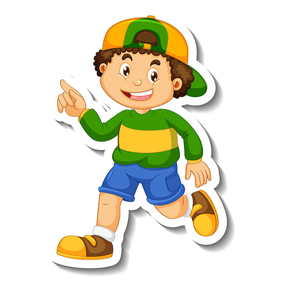 sticker template with boy cartoon character isolated 1