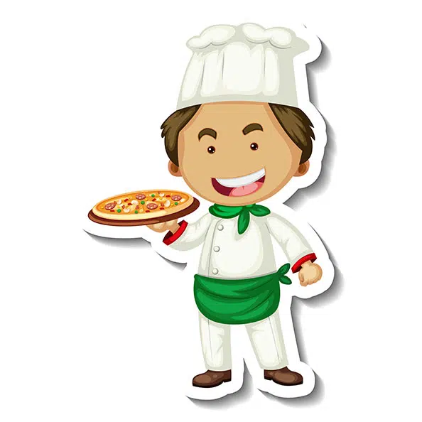 sticker template with chef man holds pizza tray isolated 2 1 وکتور غرفه-عکس-مرد-بردار