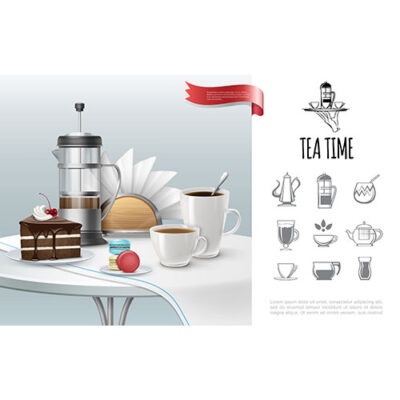 طرح لایه باز نئونی چای سبز قوری و فنجان