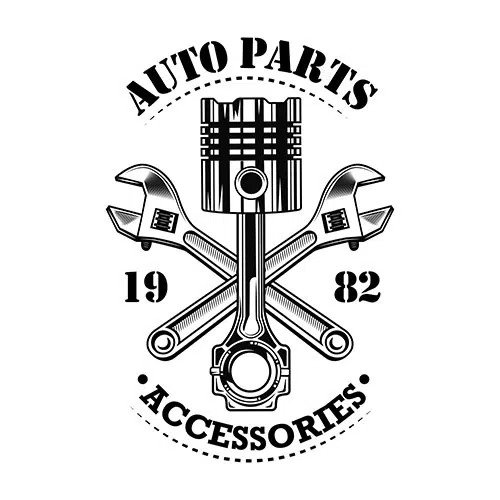 vintage car parts vector illustration chrome piston crossed wrenches build auto parts accessories 1 وکتور
