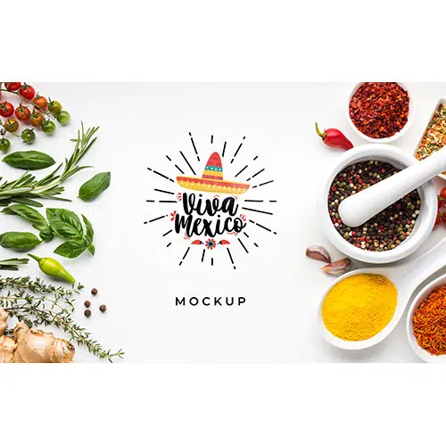 viva mexico mock up surrounded by spices herbs 1 ماکت-پوستر-نمای-خالی-بالا