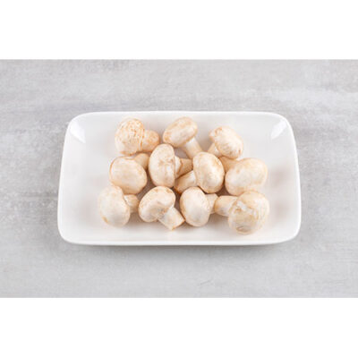 دیس سفید و قارچ سفید روی میز