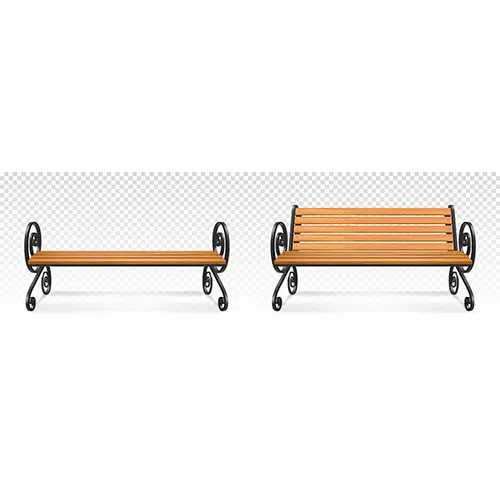 wooden park benches outdoor brown wood seats with decorative ornate forged metal legs armrests 1 مجموعه