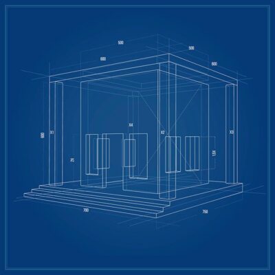 طرح وکتور پروژه ساختمان سه بعدی بصورت خطی