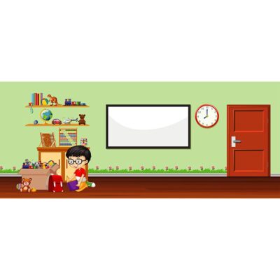 طرح پس زمینه صحنه بازی کودکانه با تخته بازی و پسر بچه