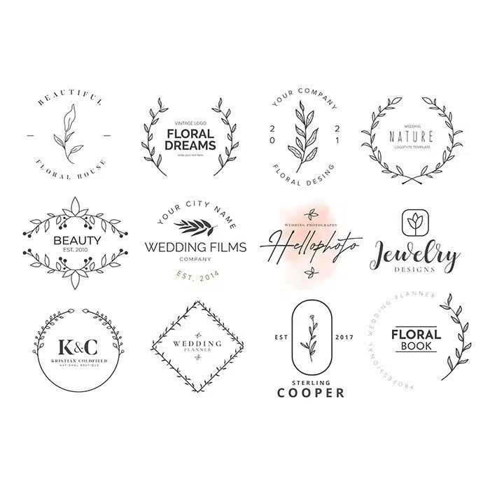 beauty logotype collection with floral ornaments 1 پس زمینه سیاه و سفید با فوکوس نقطه نور