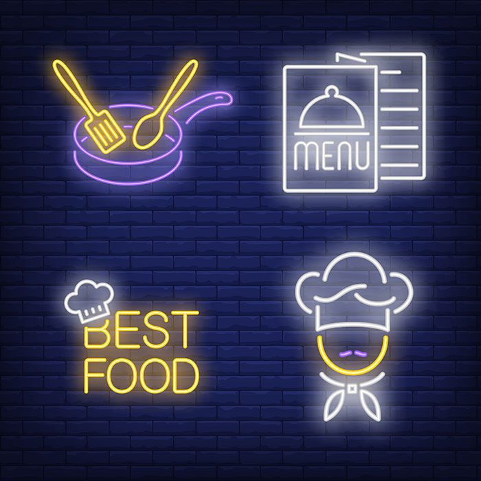 best food lettering menu chef pan neon signs set 1 ابله-دود-ست قلیان