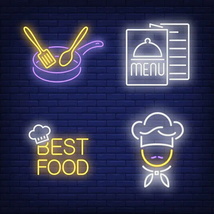 best food lettering menu chef pan neon signs set 1 پس زمینه سیاه و سفید با فوکوس نقطه نور