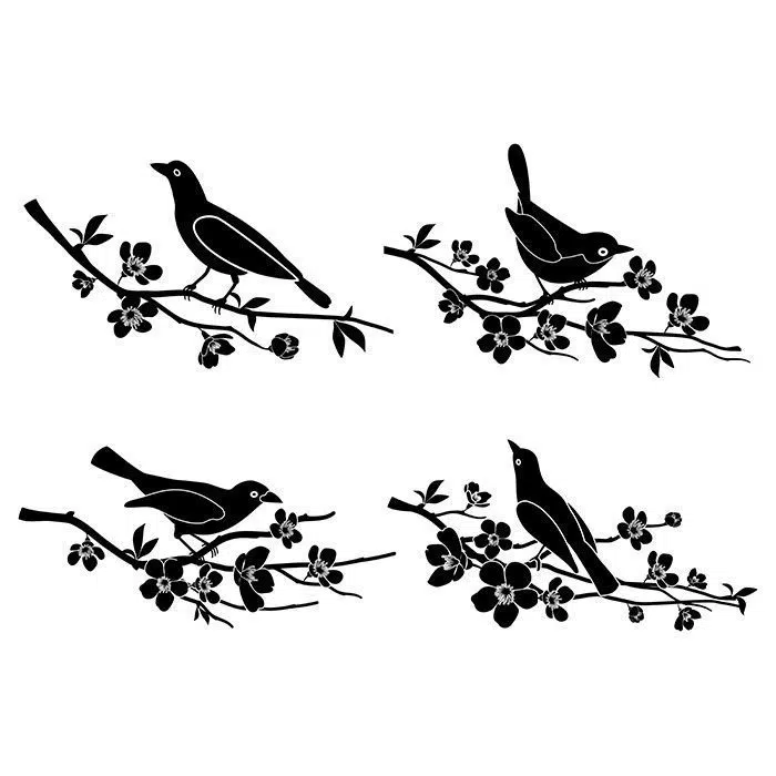 birds branches nature animal silhouette flower wildlife vector illustration 1 پس زمینه سیاه و سفید با فوکوس نقطه نور