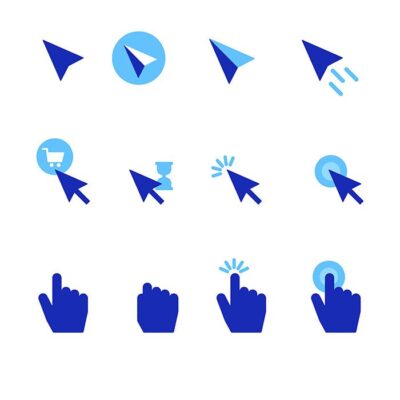 ست و مجموعه نماد و نشانگر موس و دست