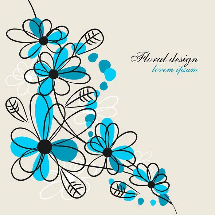 طرح وکتور گل های خطی شیک آبی 1 blue floral design 1 طرح آبی-گل