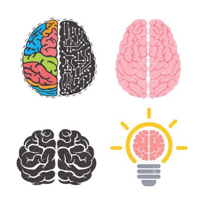 مجموعه و ست آیکون های مغز رنگی ایده و دیجیتال