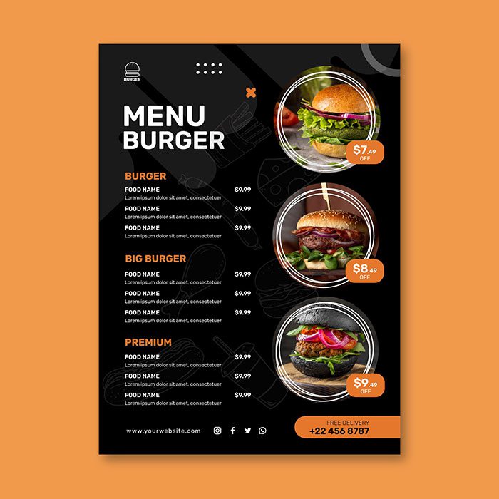 burgers restaurant menu template 1 وکتور طرح انواع زنجیر گردندبند