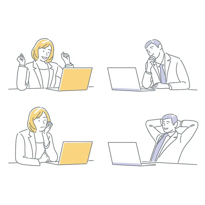 businessman business woman working their laptops expressing different emotions 1 تاجر-کاسب-زن-کار-دفترشان-ابراز-احساسات- متفاوت