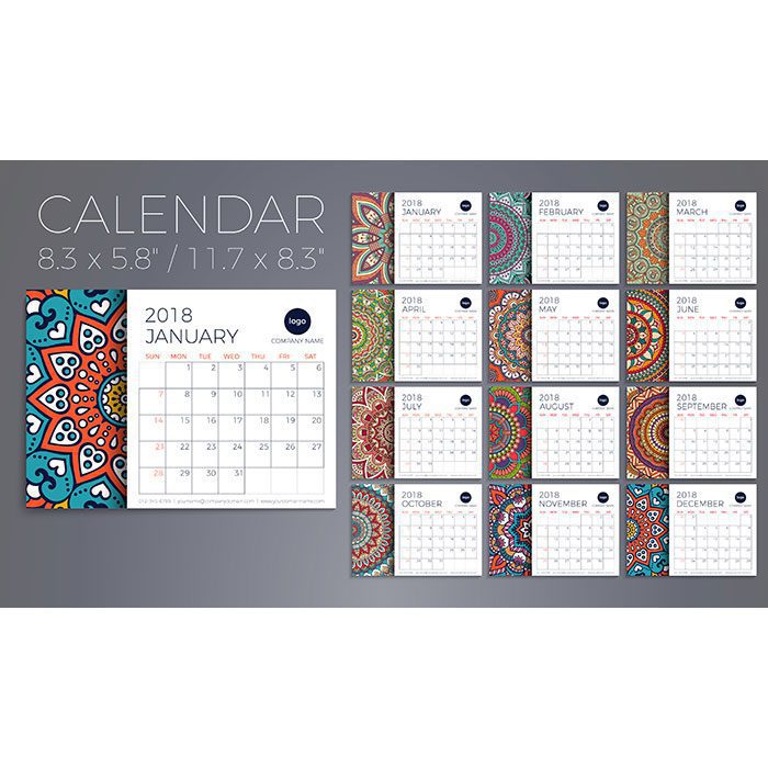 calendar 2018 vintage decorative elements oriental pattern vector illustration 1 زمینه