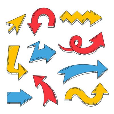 مجموعه و ست کارتونی فلش و پیکان به جهت بالا چپ راست پایین و برگشت