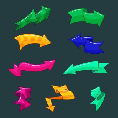 ست فلش و پیکان های پرچمی در جهات مختلف