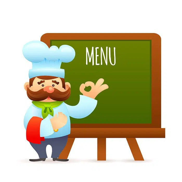 وکتور سر آشپز و تخته منو رستوران 1 chef with menu board 1 سرآشپز با منو تخته