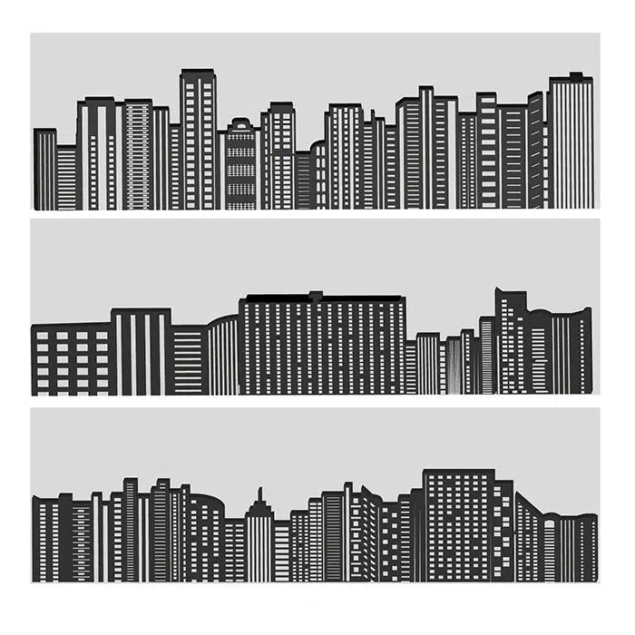 طرح وکتور از نمای سیاه و سفید آپارتمان و ساختمان های شهر 1 city buildings silhouettes grey 1 شهر-ساختمان ها-سیلوئت ها-خاکستری