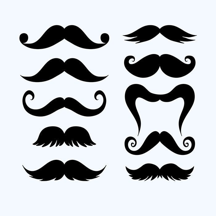 collection mustaches 1 طرح وکتور لوگو آرایشگاه مردانه - سشوار شانه قیچی تیغ صورت در لوگو آرایشگاه مردانه