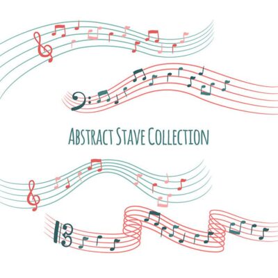 طرح وکتور مجموعه پنتاگرام و خطوط حامل موسیقی