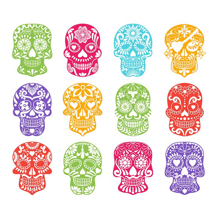 colored sugar skull silhouettes 1