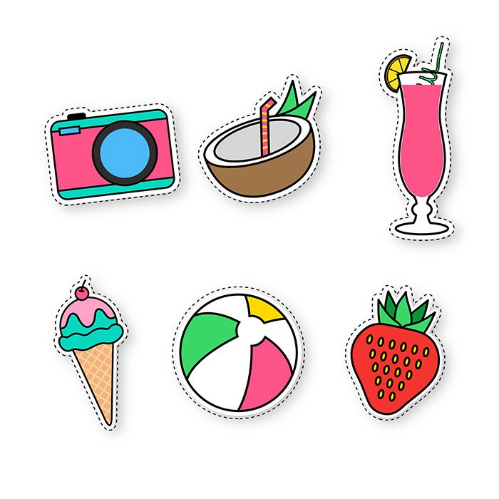 colorful hand drawn summer sticker collection 1 مجموعه استیکرهای رنگارنگ تابستانی با دست طراحی شده