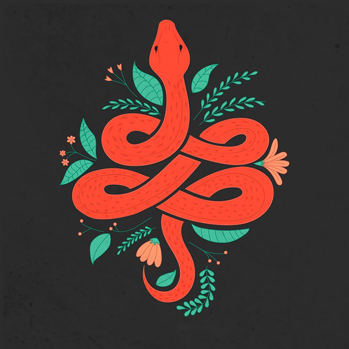 dark hand drawn snake with flowers background 1 پوستر-با-زنارت-نقش-خروس