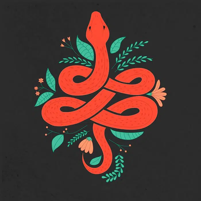 dark hand drawn snake with flowers background 1 تصویر با کیفیت پرتره و سر عقاب سفید