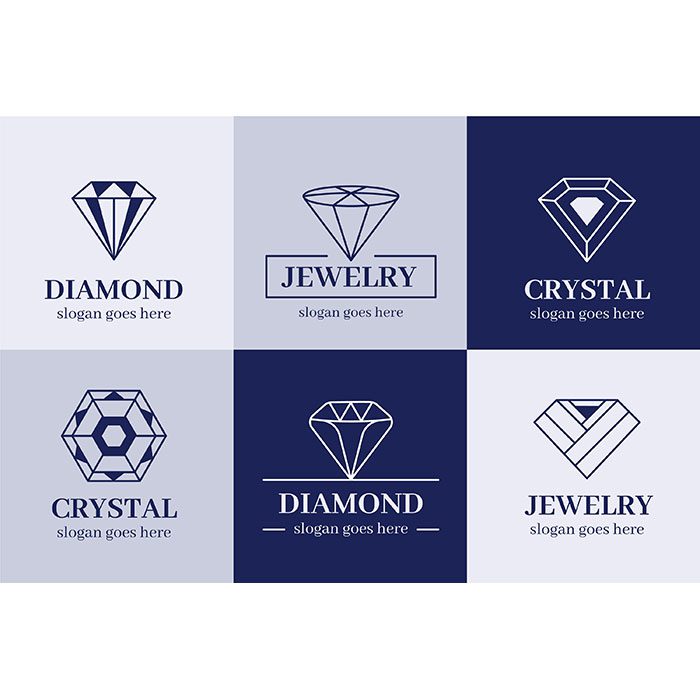 diamond logo collection 1 ست 6 تایی وکتور الماس مناسب تابلو و لوگو جواهری