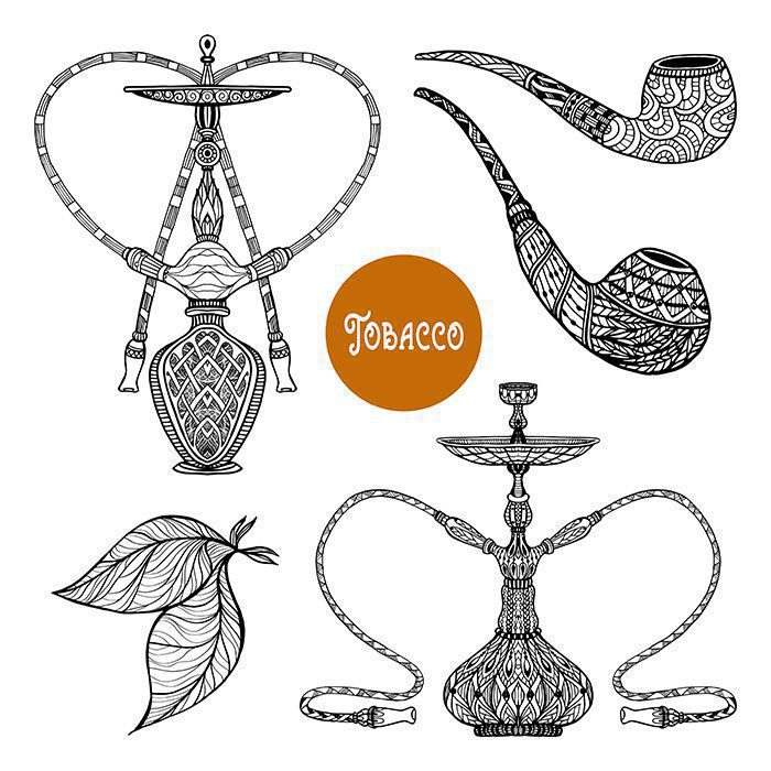 doodle smoke set 1 تصویرسازی-ترکیب-واقعی-با-گیاهان-گرمسیری-گلدانی