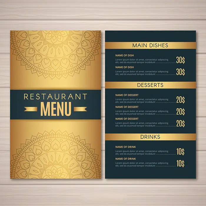 elegant menu template with golden color 1 شیک-تجاری-لوازم-لوازم-ست-آبی-رنگ