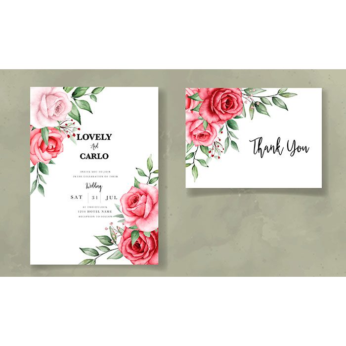 elegant wedding invitation card with beautiful watercolor flower 1 کارت ویزیت سفید با جزئیات قرمز