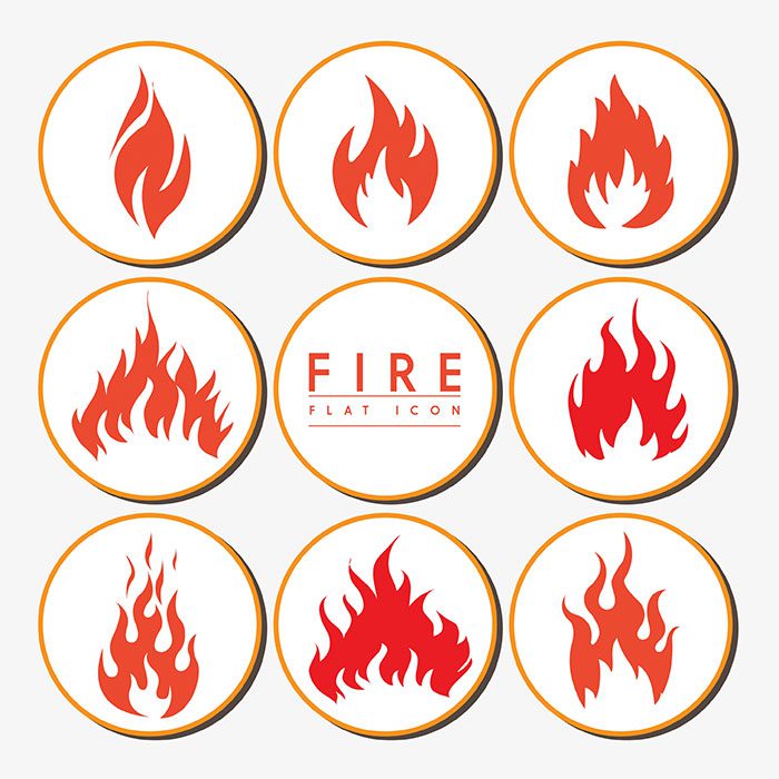 fire icons collection flat design various shapes isolation 1 سفید-درخشش-لنز-شعله ور-بزرگ-ست